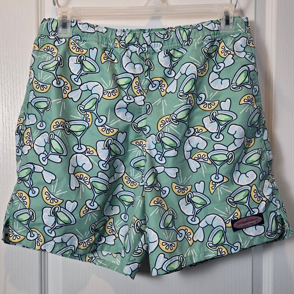 Vineyard Vines Chappy sz M green shrimp and martini swim trunks shorts